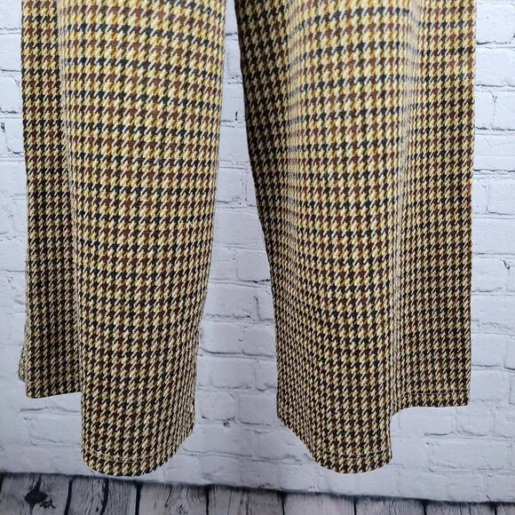 Zara Trafaluc Brown Yellow Houndstooth Square Neck Wide Leg Cropped Jumper Small - Picture 9 of 11